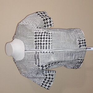 NWT CAbi Moro Black/Cream Double Zipper Bomber Jacket Size XS